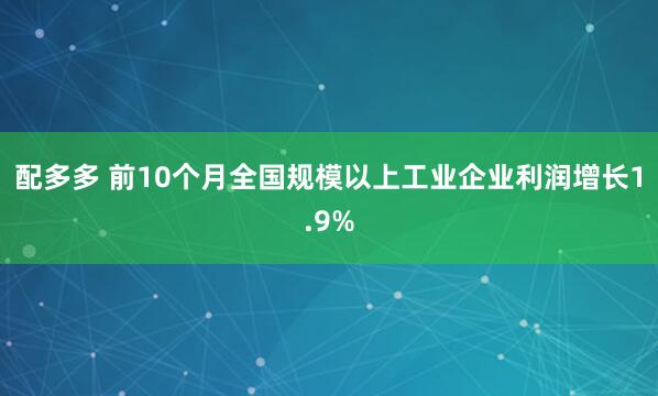 配多多 前10个月全国规模以上工业企业利润增长1.9%